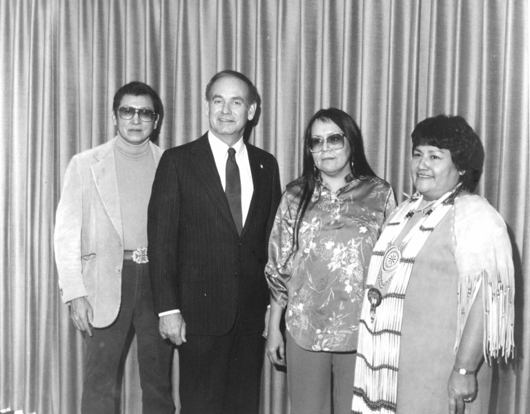 Maria Pearson with then-Governor Robert D. Ray, Donald Wanatee, and Priscilla Lasley Wanatee