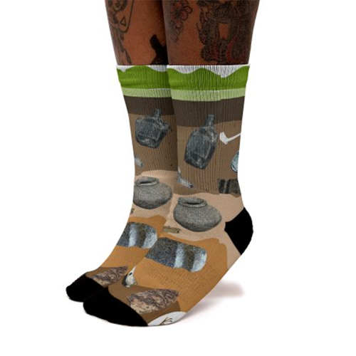 Socks decorated with an archaeology stratigraphy motif