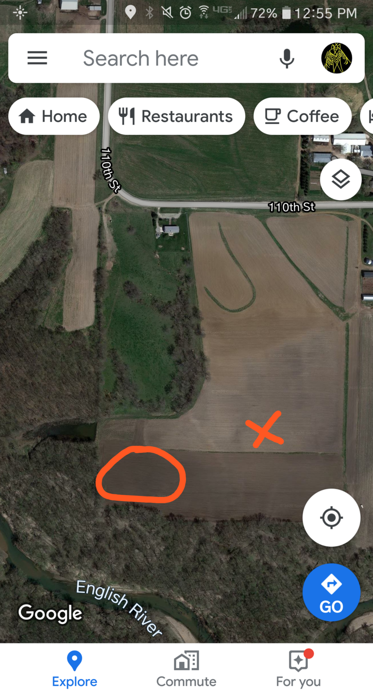 A screenshot from an android phone showing a Google Maps satellite image