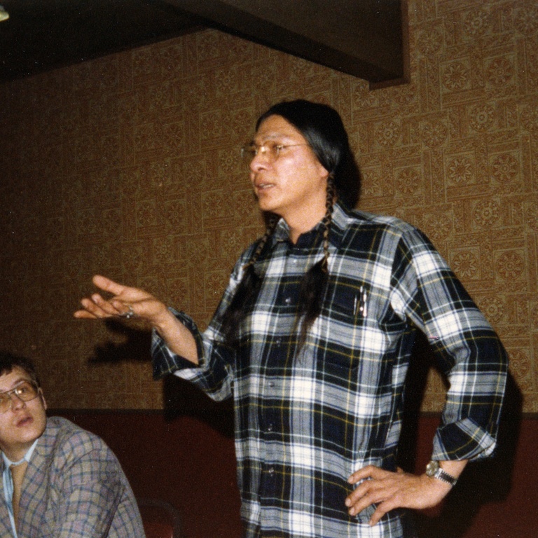 Eugene Rave (standing) and Doug Owsley at the Ancient Burials Conference in Des Moines, 1980