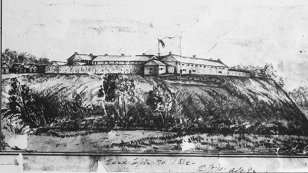 B/W illustration of historic Fort Atkinson published in 1911