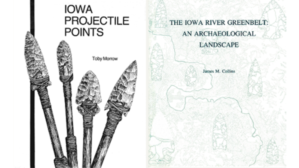 Special Publications cover art examples showing Iowa Projectile Points and the Iowa River Greenbelt books
