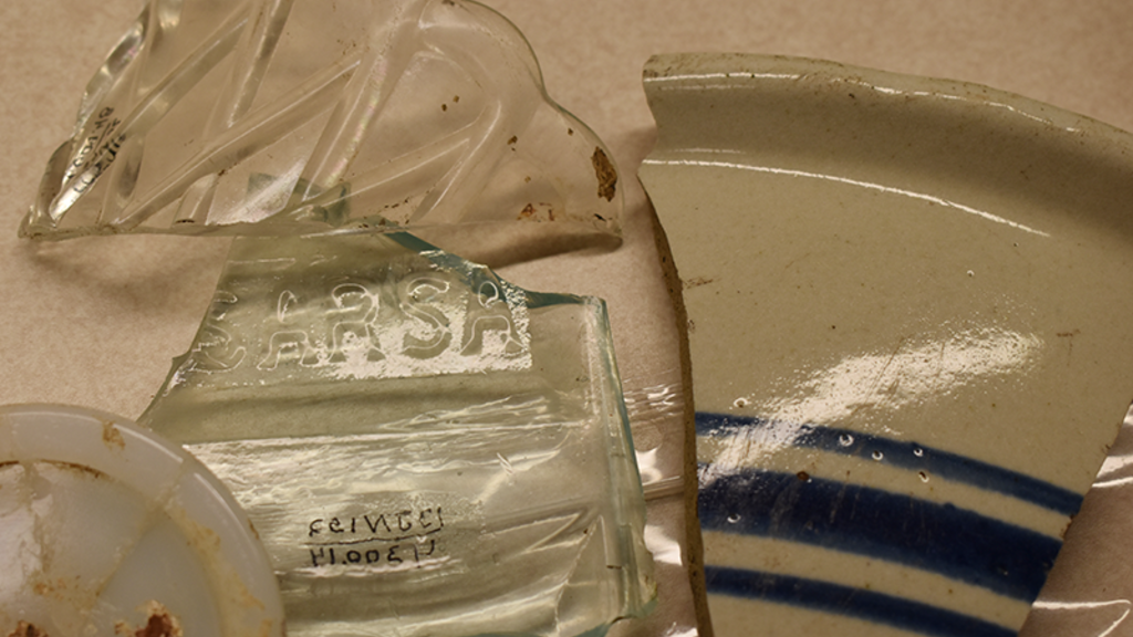 broken shards of glass and pottery