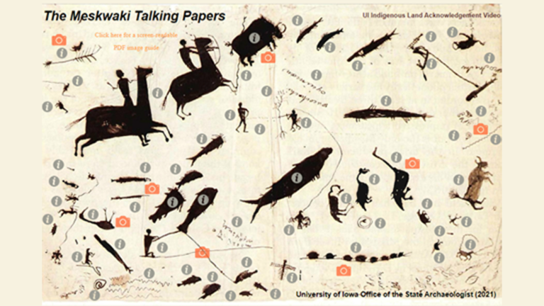screenshot of Meskwaki Talking Papers interactive site showing pictographs and hotspots